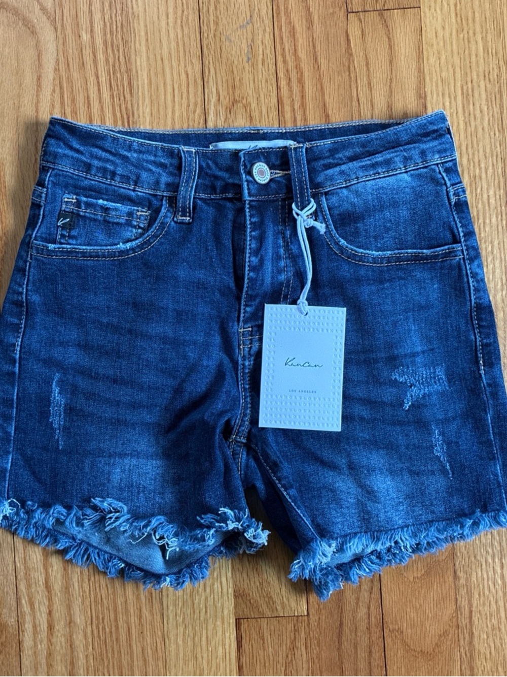 KanCan Indigo Frayed Hem Denim Shorts